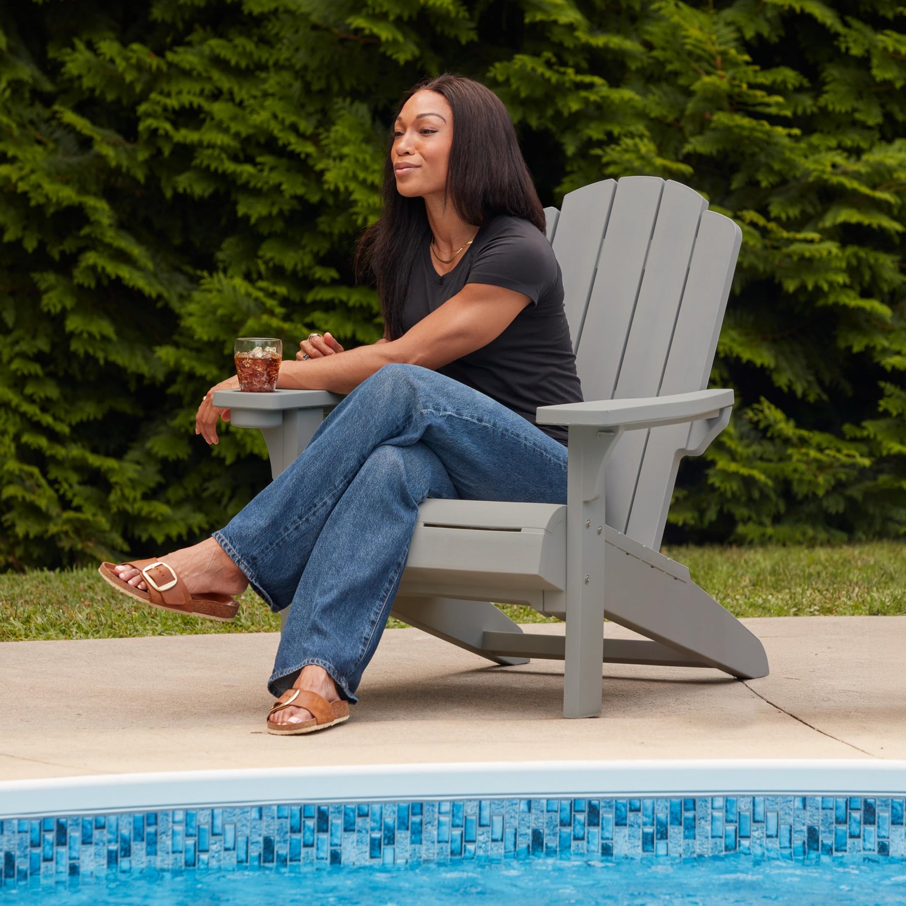 Keter Kiawah Adirondack Chair, Weather‑Resistant Resin Outdoor Patio Chair, Ergonomic Design, All‑Weather Seating for Garden, Deck & Backyard, Grey