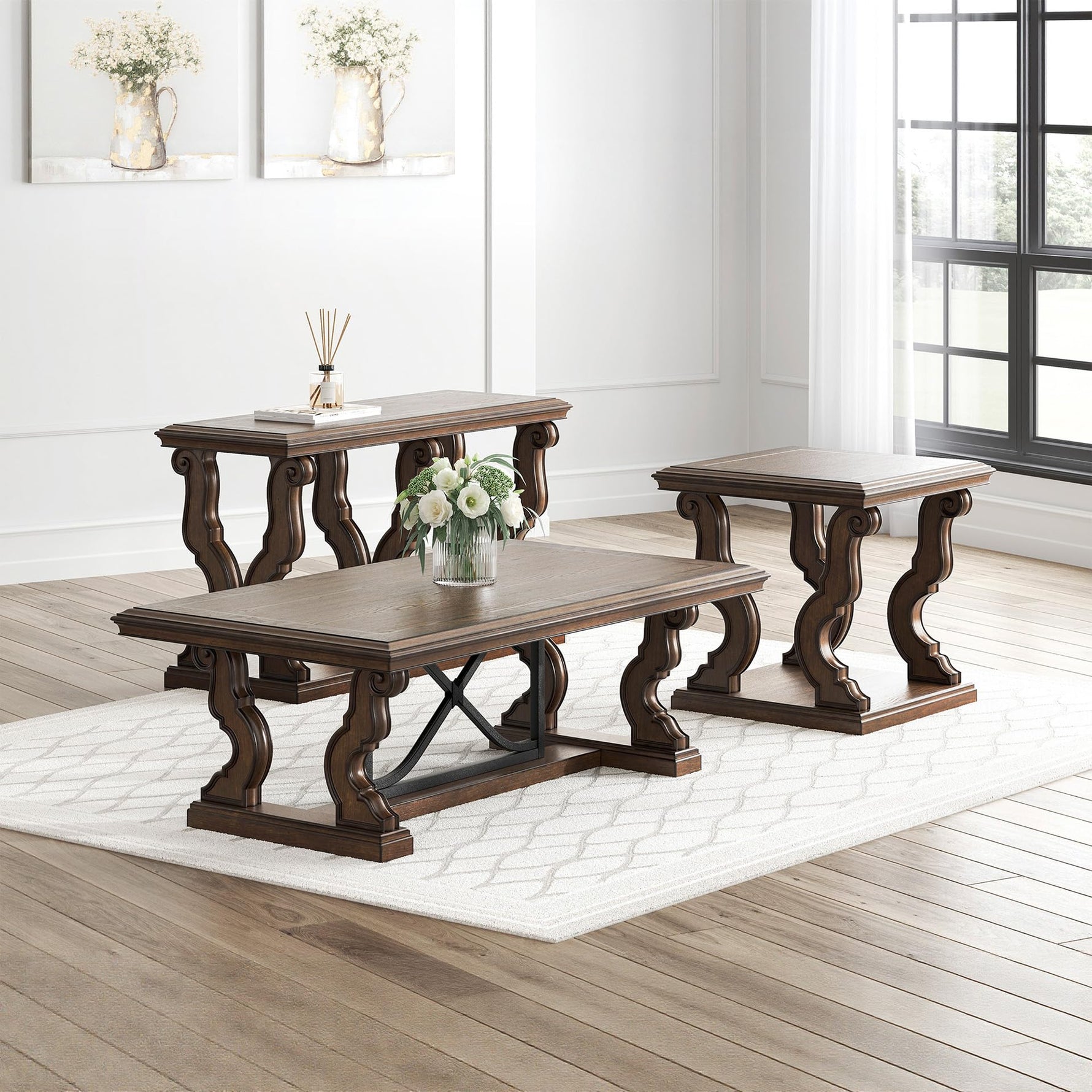Signature Design by Ashley Havalance Farmhouse Rectangular End Table, Floor Shelf, Wood, 26" W x 24.13" D x 24" H, Vintage Gray & White with Weathered Finish