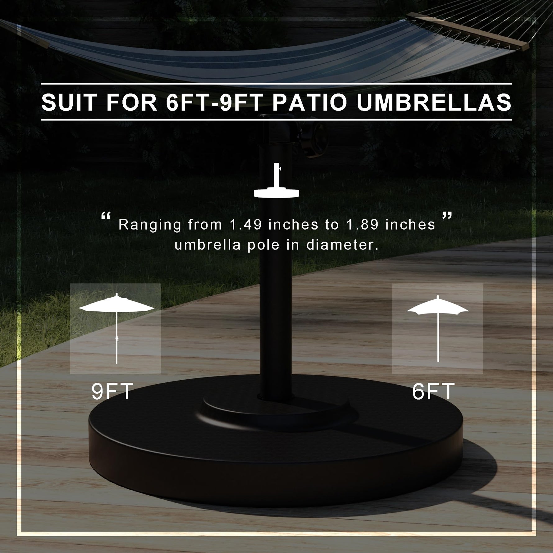 California Umbrella 50 lbs. Round Concrete Weighted Powdercoated Steel Umbrella Base, Black Frame, One Size , CFMT160-Black