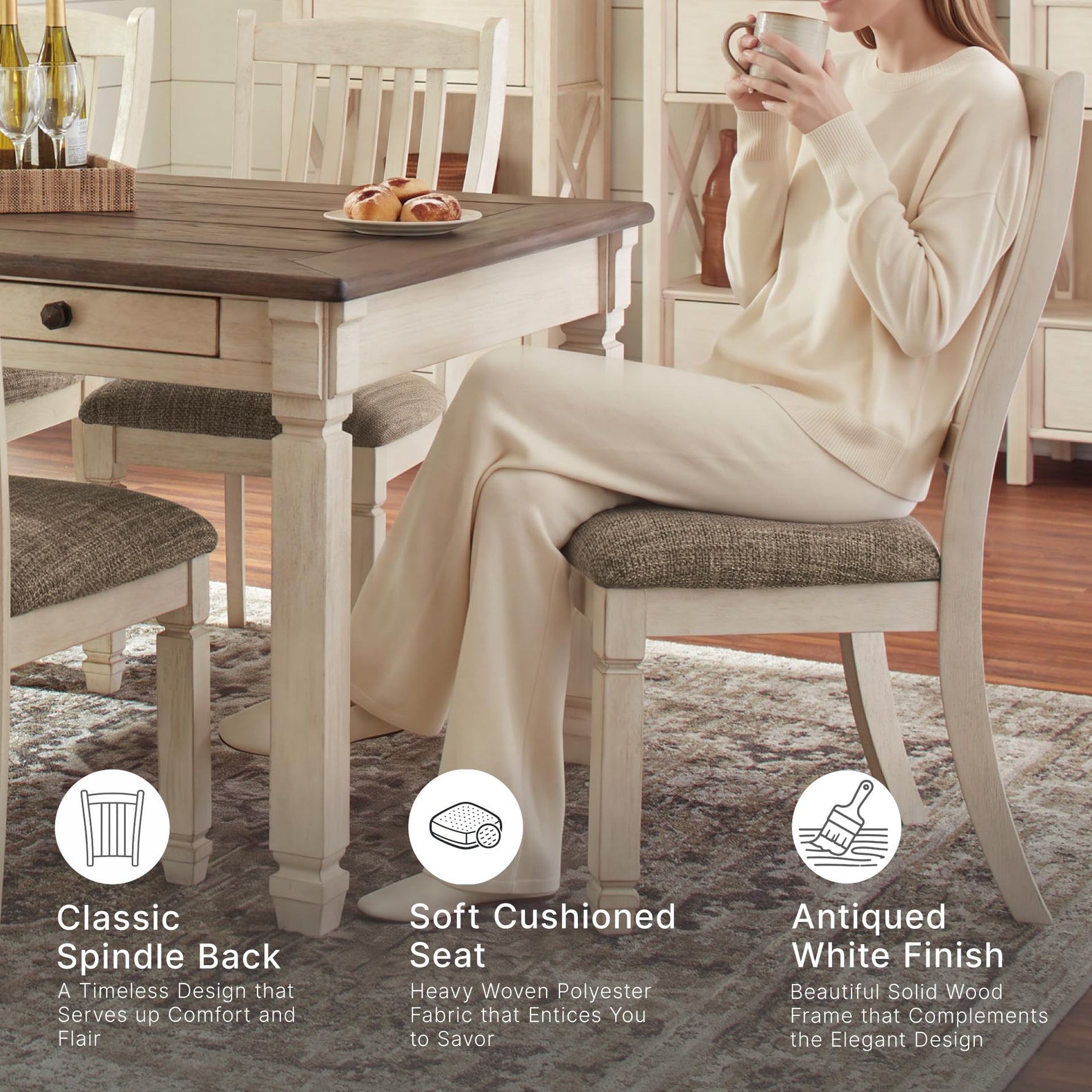 Signature Design by Ashley Bolanburg 20" Upholstered Dining Room Chair, Set of 2, Antique White