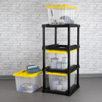 Sterilite Industrial Storage Tote with Lids for Garage, 27 Gallon, 4-Pack | Heavy-Duty and Stackable Utility Box Containers for Home, Office, and Basement Organization, Black/Yellow
