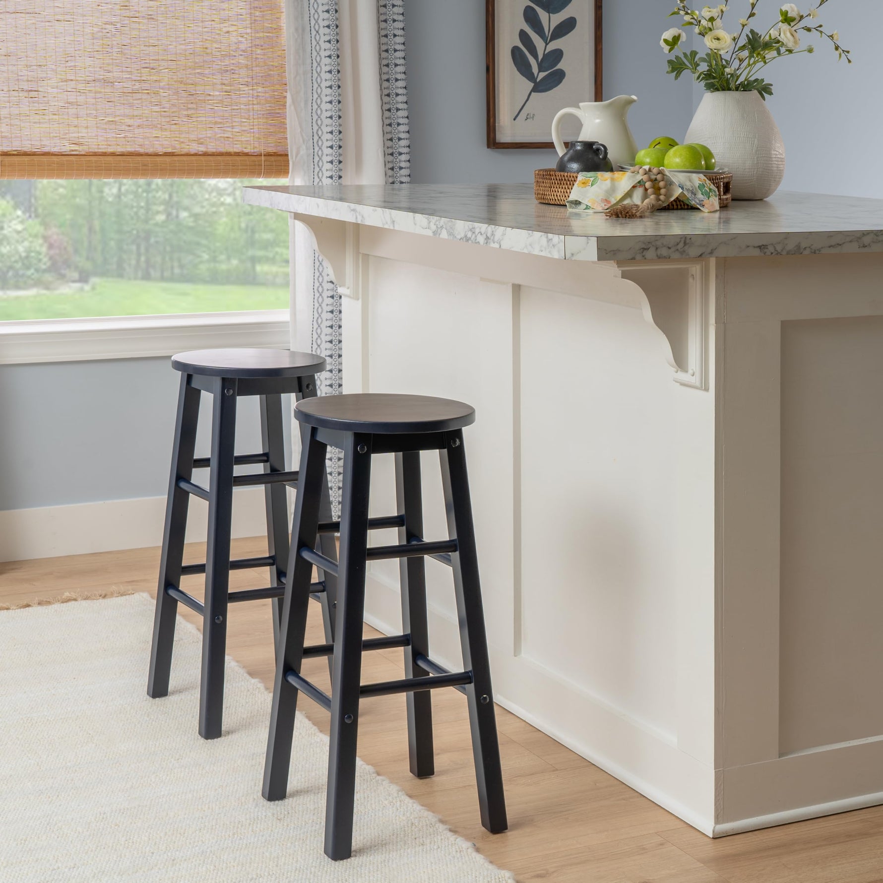 Linon Natural Barstool with Round Seat, 24-Inch