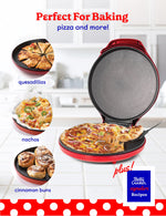 Betty Crocker Pizza Maker Plus, 12" Indoor Electric Grill, Nonstick Griddle Pan for Pizzas, Quesadillas, Tortillas, Nachos and more, 12" Electric Griddle for Delicious Meals and Snacks, Red