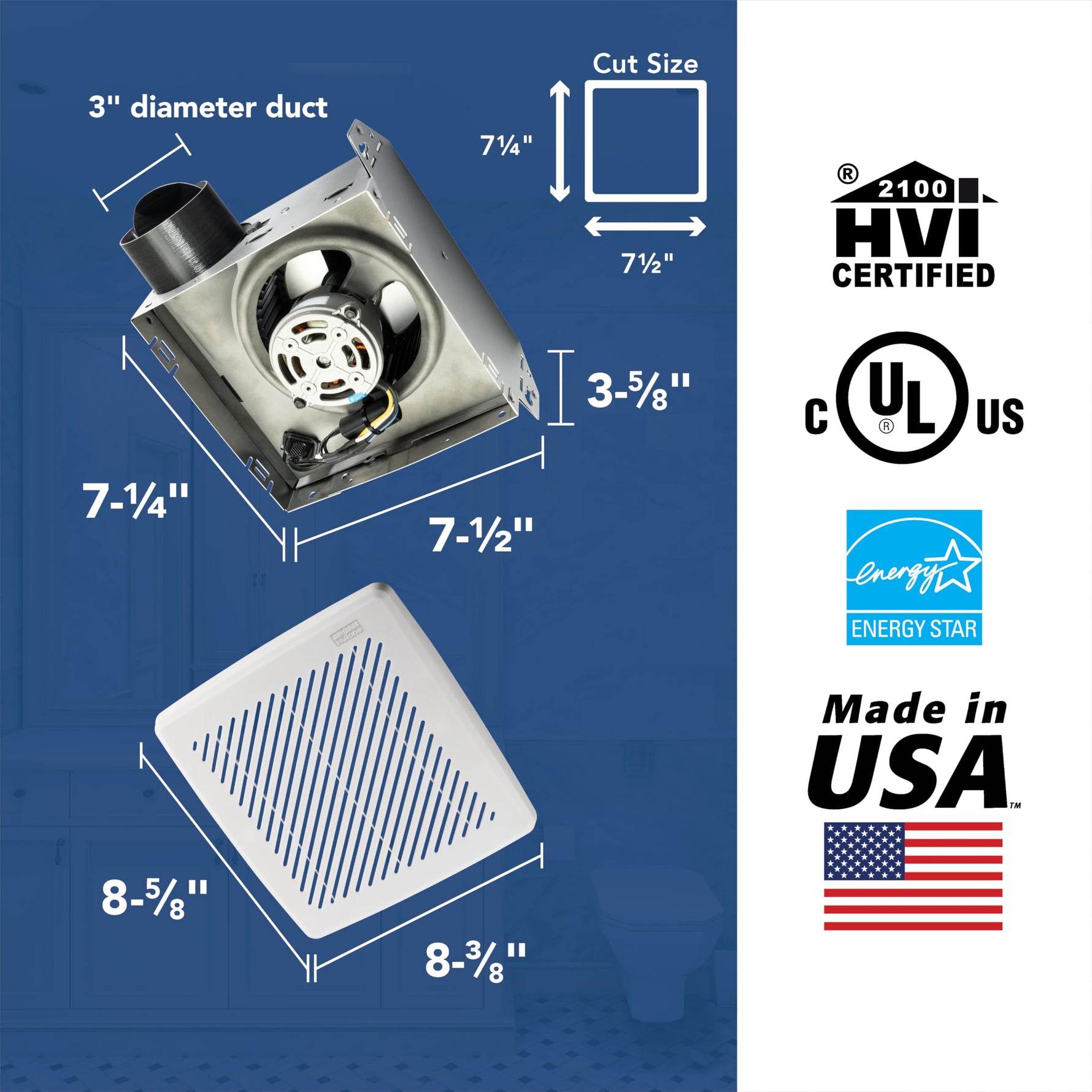 Broan-Nutone® Bathroom Exhaust Fan, 50 CFM Modern Grille, Energy Star Fan, 2.0 Sones