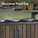 Keter Unity XL Portable Outdoor Table with Stainless Steel Top for Kitchen Prep and Outdoor Storage Cabinet for Grilling Accessories, Dark Grey