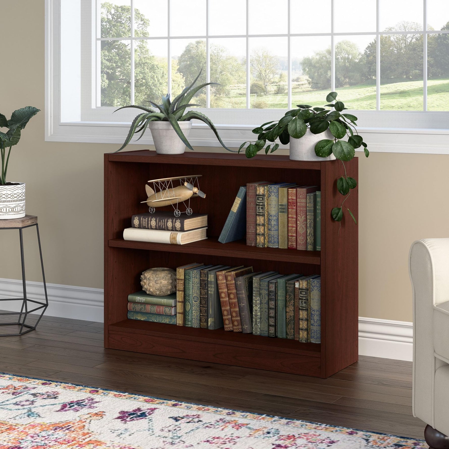Bush Home Universal Small 2 Shelf Bookcase in Black, Low Storage and Display Bookshelf for Home Office or Living Room Organization