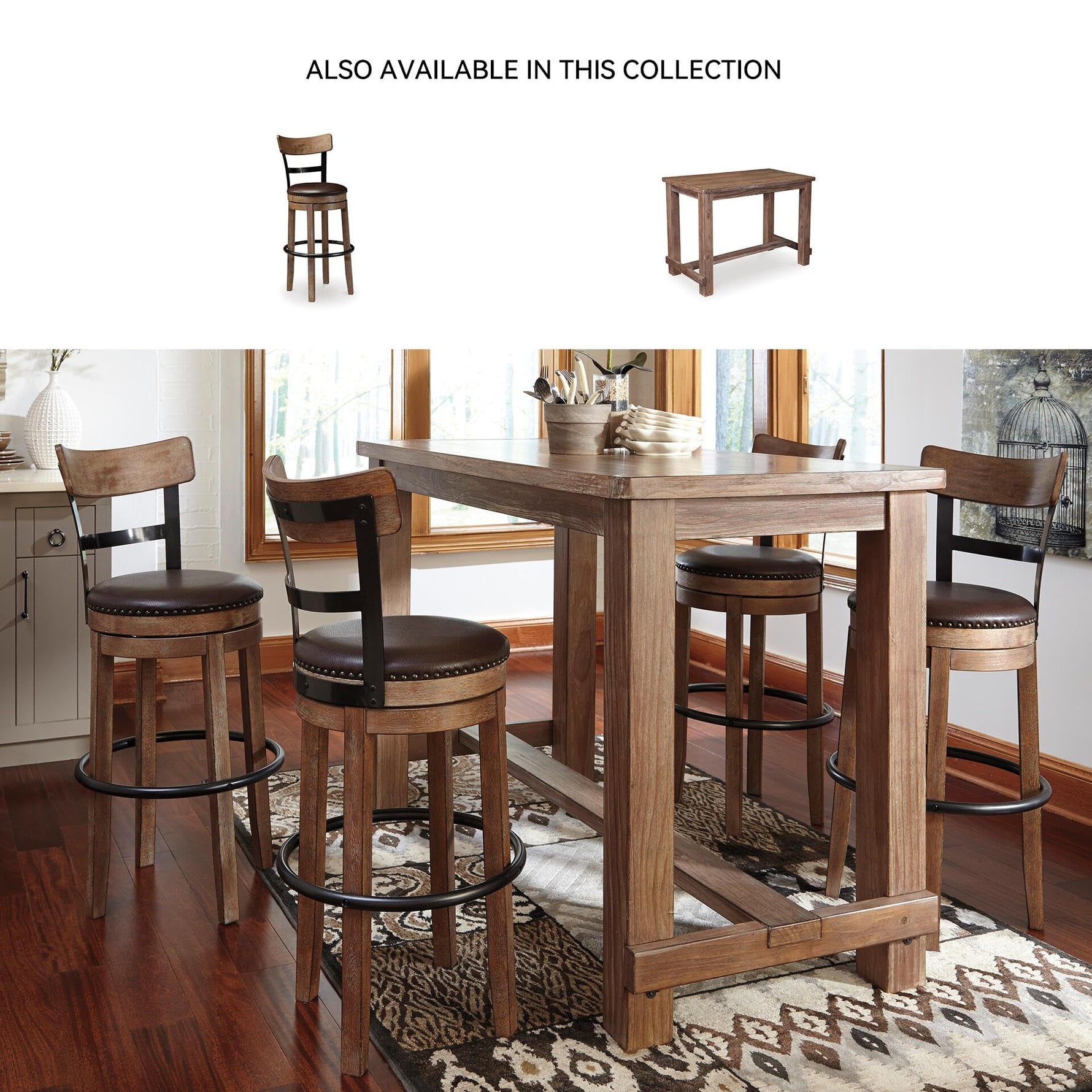 Signature Design by Ashley Valebeck Upholstered Swivel Stool, Cushioned Seat, Woven Fabric Upholstery, Wood, 24" H, Brown & Black