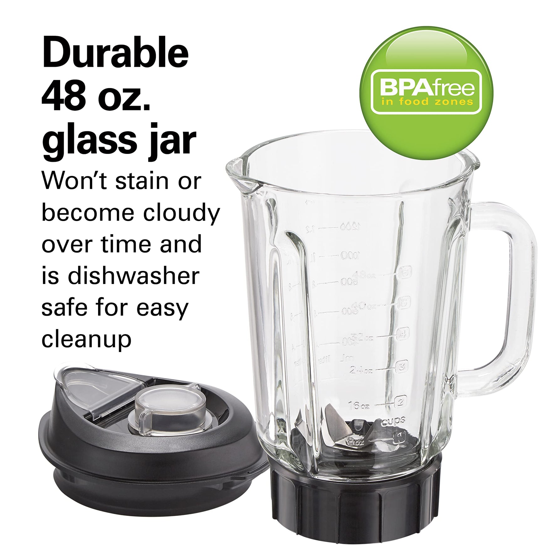 Hamilton Beach PowerMax Professional-Performance Blender for Shakes and Smoothies, Puree and Ice Crush, 48oz BPA-Free Glass Jar, 1680 Peak Watts, Stainless Steel Blades, Silver (58600J)