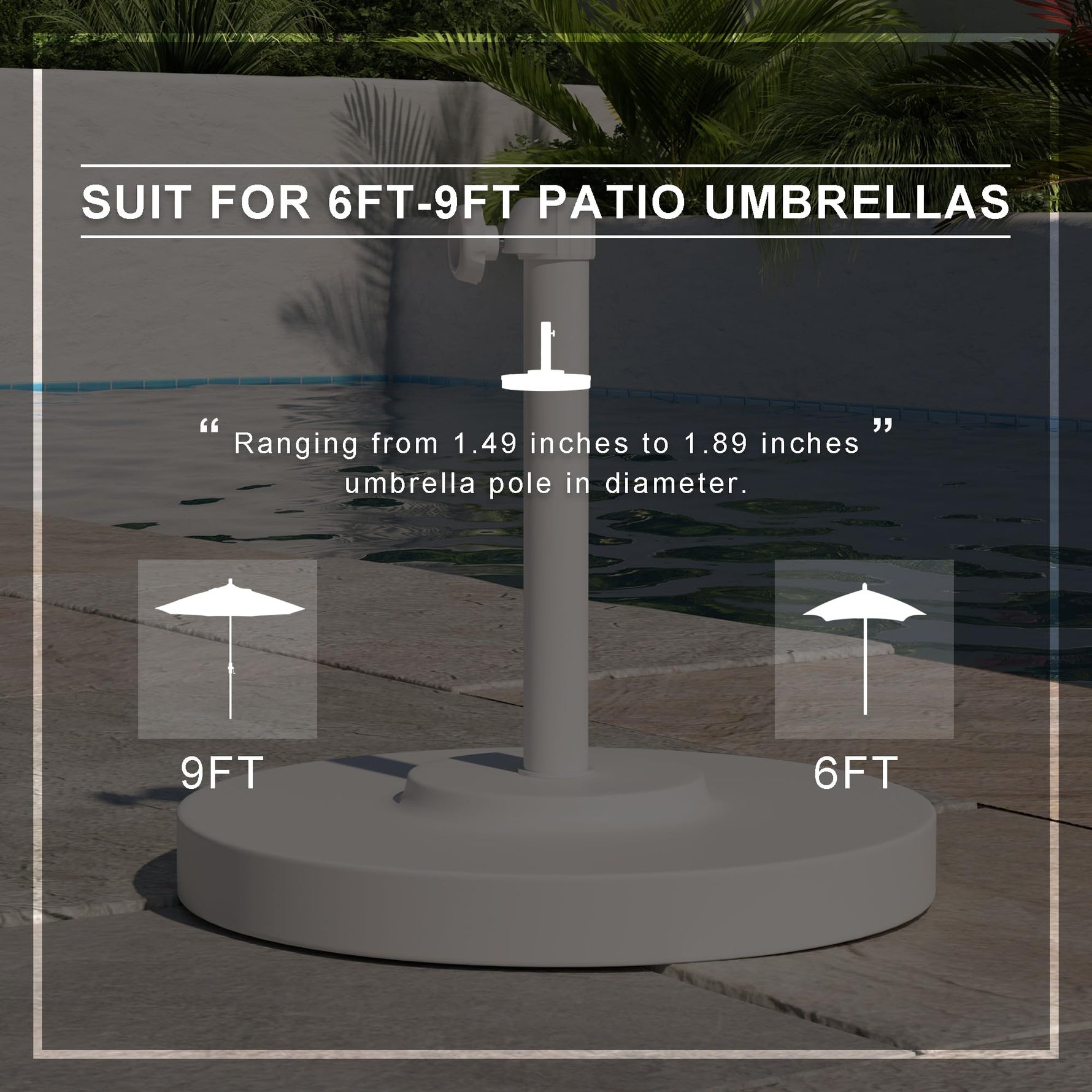 California Umbrella 50 lbs. Round Concrete Weighted Powdercoated Steel Umbrella Base, Black Frame, One Size , CFMT160-Black