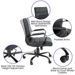 Flash Furniture Whitney Mid-Back Swivel LeatherSoft Desk Chair with Wheels, Padded Seat and Armrests, Adjustable Height Padded Office Chair, Black