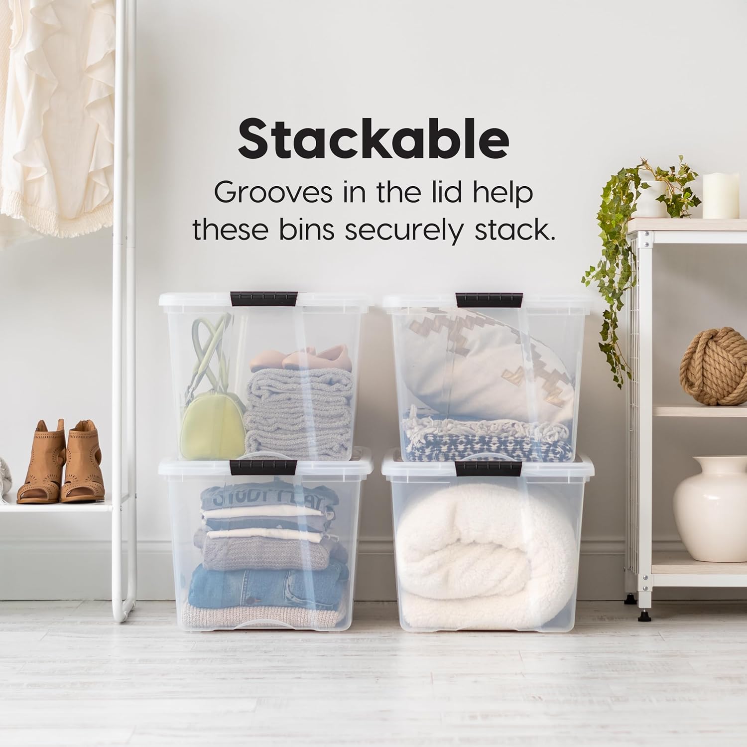 IRIS USA 6-Pack 6 Quart Storage Bins with Lids | Transparent design makes contents easy to find. Ideal for shoes, photos, documents, and small essentials. Nestable design