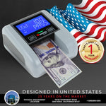 Cassida Quattro Fast Automatic Currency Counterfeit Detector with Advanced Sensors (UV,MG,IR,MT,Thickness,Size) - All-Orientation Feeding - Rechargeable Battery - 3.5" Value (Pass/Fail + UV/MG)