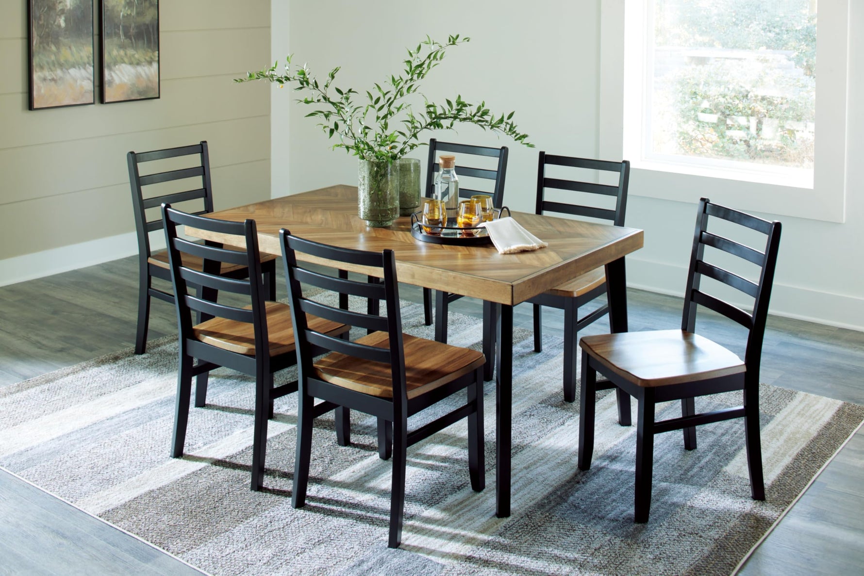 Signature Design by Ashley Caitbrook Rustic 7-Piece Dining Set – Rectangular Table with 6 X-Back Upholstered Chairs, Gray