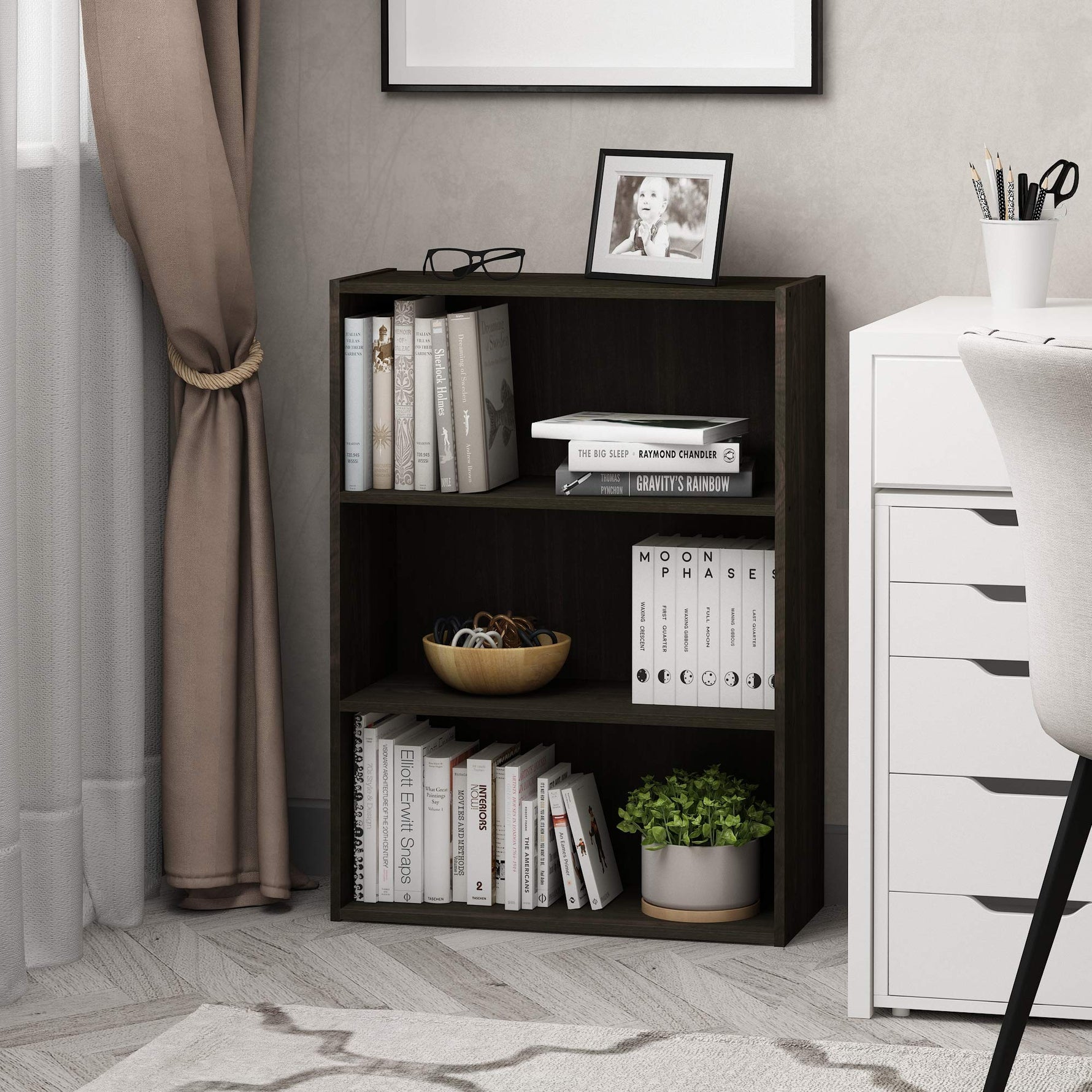 Furinno PASIR Book Shelf, 3-Tier Bookshelf, Storage Shelves Bookcase, 9.7 x 23.7 x 31.5, for Living Room, Bedroom, Home Office, Plain White