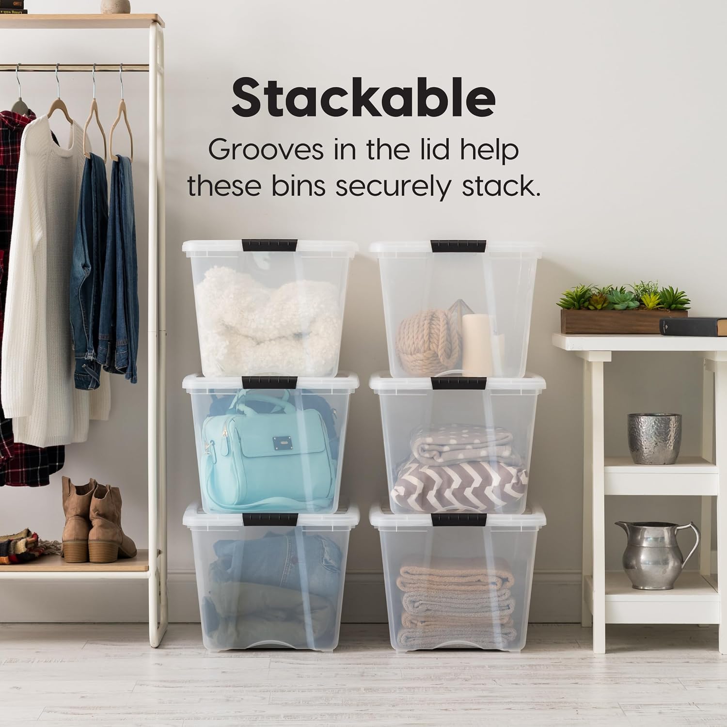 IRIS USA 6-Pack 6 Quart Storage Bins with Lids | Transparent design makes contents easy to find. Ideal for shoes, photos, documents, and small essentials. Nestable design