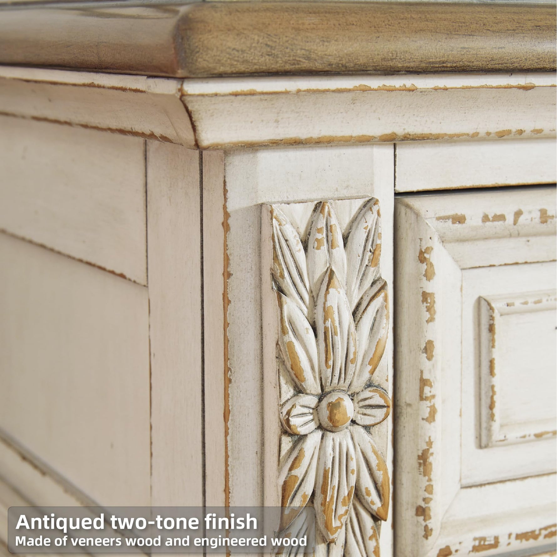 Signature Design By Ashley Realyn French Country Youth 6 Drawer Dresser, Chipped White & Brown
