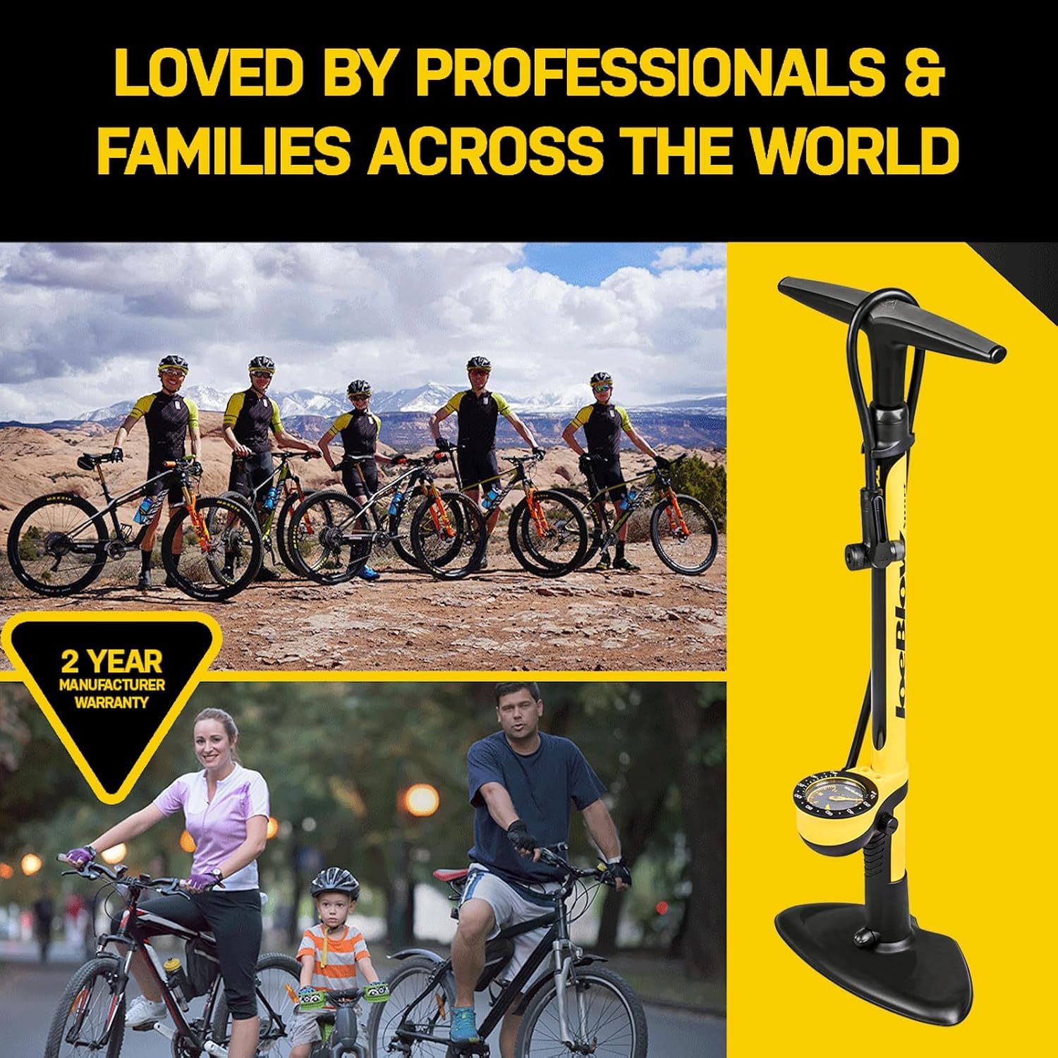 Topeak JoeBlow Sport III High-Pressure Bike Floor Pump – 160 PSI, Durable Steel Barrel, 3” Analog Gauge, TwinHead DX5 Pump Head, Long Hose, Ergonomic Handle, Fits Presta, Schrader, & Dunlop Valves