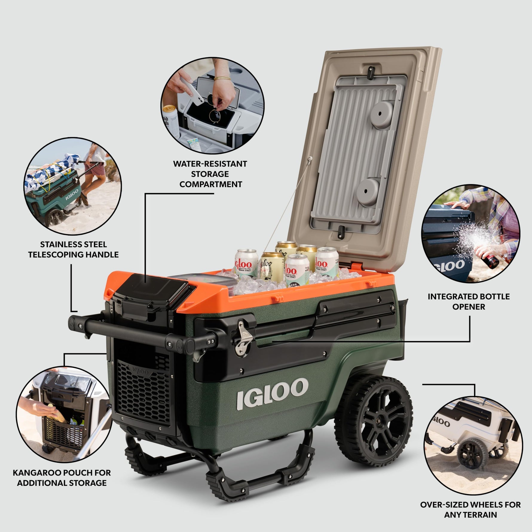 Igloo Trailmate Journey 70Qt Wheeled Cooler, Insulated Hard Shell Ice Chest, Sportsman