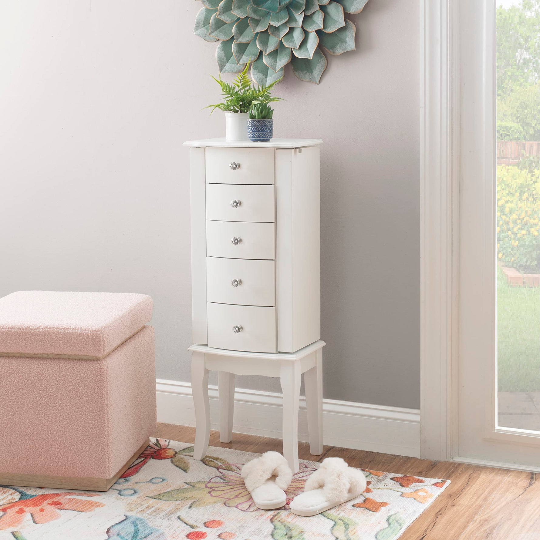Powell Furniture Jewelry Armoire, White, 13"x 9.375"x 35.5"