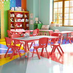 Flash Furniture Emmy Adjustable Classroom Activity Table with 6 Stackable Chairs, Plastic Activity Table for Kids, 23.625" W x 47.25" L, Blue/Gray