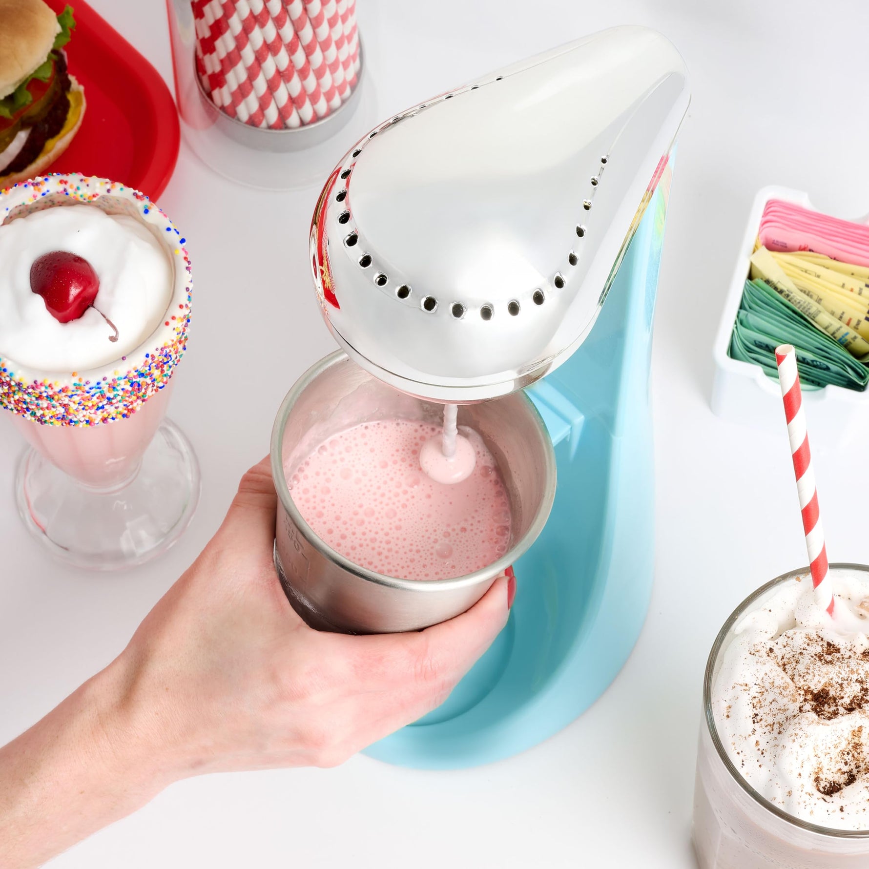 Nostalgia Two-Speed Electric Milkshake Maker and Drink Mixer, Includes 16-Ounce Stainless Steel Mixing Cup & Rod, Jade Green