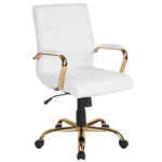 Flash Furniture Whitney Mid-Back Swivel LeatherSoft Desk Chair with Wheels, Padded Seat and Armrests, Adjustable Height Padded Office Chair, Black