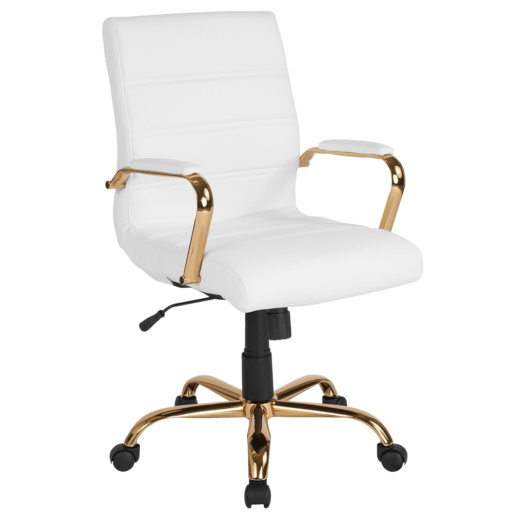 Flash Furniture Whitney Mid-Back Swivel LeatherSoft Desk Chair with Wheels, Padded Seat and Armrests, Adjustable Height Padded Office Chair, Black