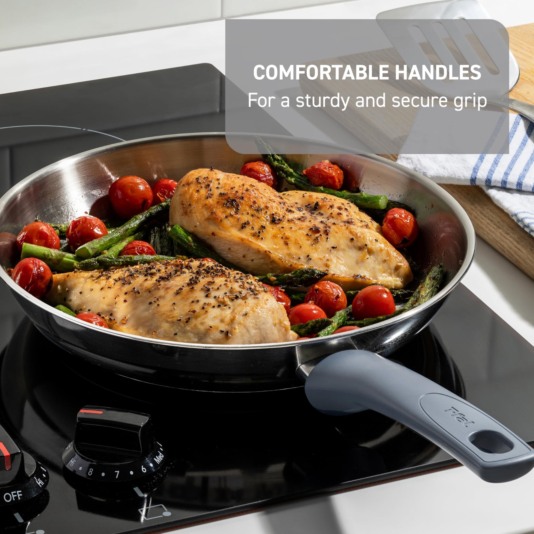 T-fal Essentials Stainless Steel Cookware Set, 2-Piece 8" and 10.5", Induction Compatible, Oven Safe 350F, Pots and Pans Set, Cooking Skillets, Cookware, Kitchen Frying Pans, Silver/Blue