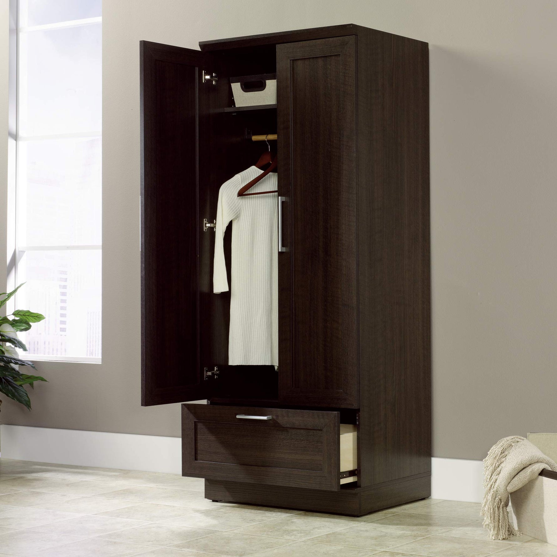 Sauder 411802 HomePlus Wardrobe/Storage Cabinet, L: 28.98" x W: 20.95" x H: 71.18", Sienna Oak finish