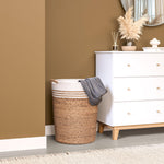 Seville Classics Premium Natural Handwoven Portable Laundry Bin Basket with Carrying Handles, Household Storage for Clothes, Linens, Sheets, Natural Water Hyacinth and Gray Rope, 3 Piece Set