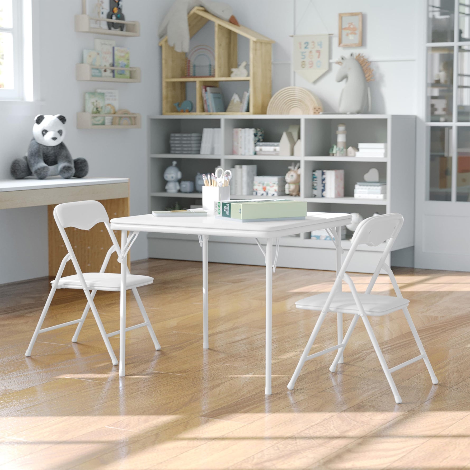 Flash Furniture Mindy Kids 5-Piece set Folding Square Table and Chairs Set for Daycare and Classrooms, Children's Activity Table and Chairs Set, Multicolor
