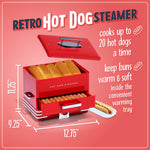 Nostalgia Extra Large Diner-Style Steamer 20 Hot Dogs and 6 Bun Capacity, Perfect for Breakfast Sausages, Brats, Vegetables, Fish