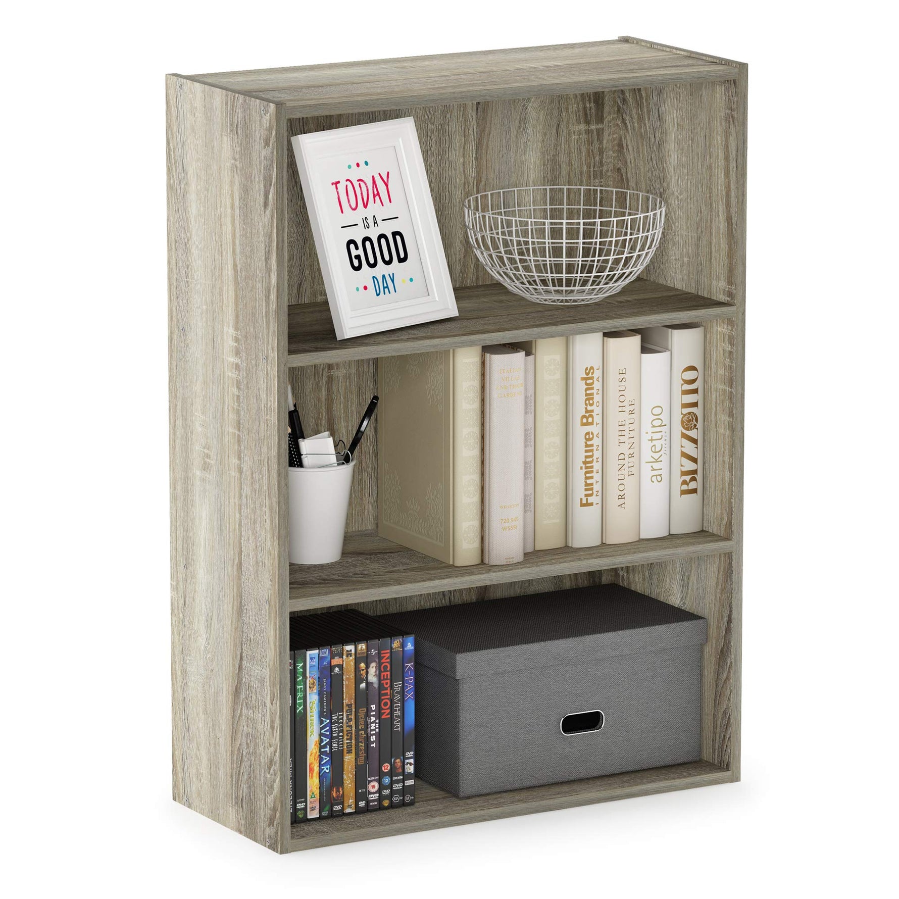 Furinno PASIR Book Shelf, 3-Tier Bookshelf, Storage Shelves Bookcase, 9.7 x 23.7 x 31.5, for Living Room, Bedroom, Home Office, Plain White