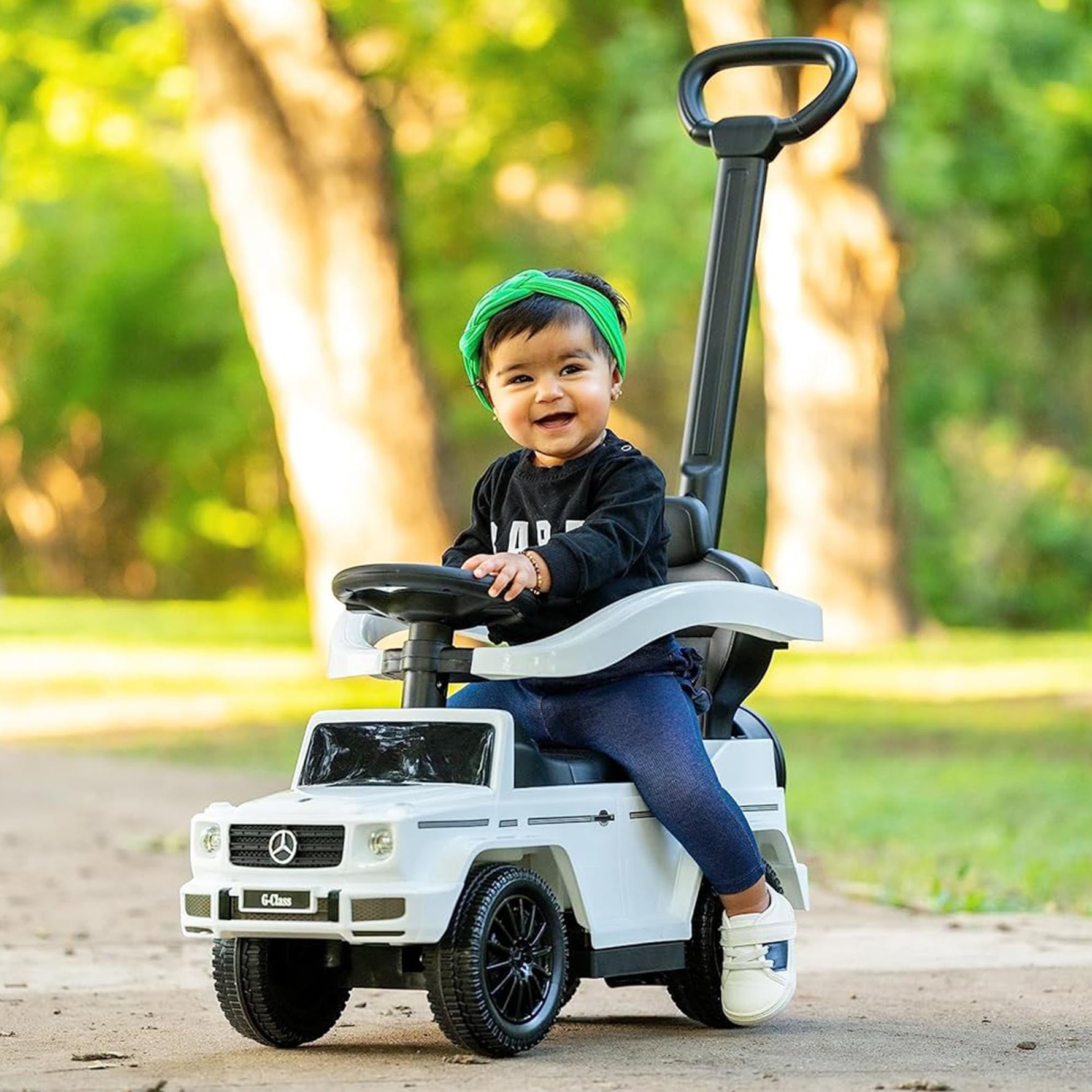 Best Ride On Cars Kids Outdoor Stroller Mercedes G-Wagon for Toddlers 1 to 3 Years Old with Music, Horn Sounds, and Handle, White