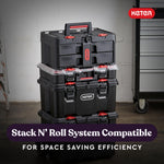 Keter Stack-n-Roll 3-Piece Rolling Tool Storage System – Includes Dolly, Tool Box & Deep Power Tool Case | Modular Mobile Tool Organizer | Stackable Design for Garage, Jobsite & Workshop