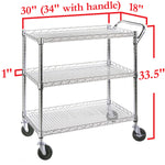 Seville Classics UltraDurable NSF Commercial Heavy Duty Metal Rolling Utility Cart, w/ Steel Shelves, Handle Bar for Restaurant, Garage, Warehouse, Kitchen, Office, Top Shelf (36"W x 18"D)