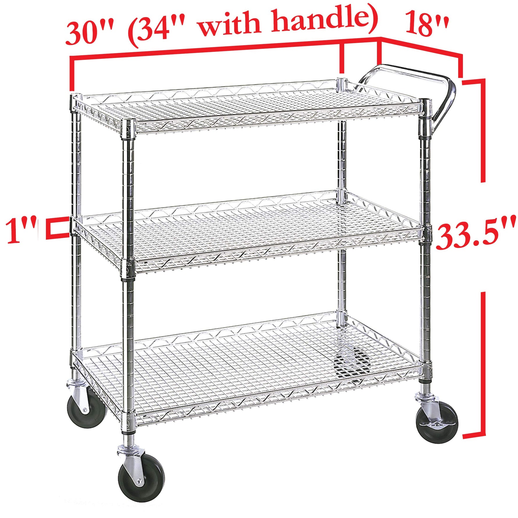 Seville Classics UltraDurable NSF Commercial Heavy Duty Metal Rolling Utility Cart, w/ Steel Shelves, Handle Bar for Restaurant, Garage, Warehouse, Kitchen, Office, Top Shelf (36"W x 18"D)
