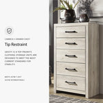 Signature Design by Ashley Cayboni Vintage 5 Drawer Wide Chest with Safety Stop for Bedroom, White