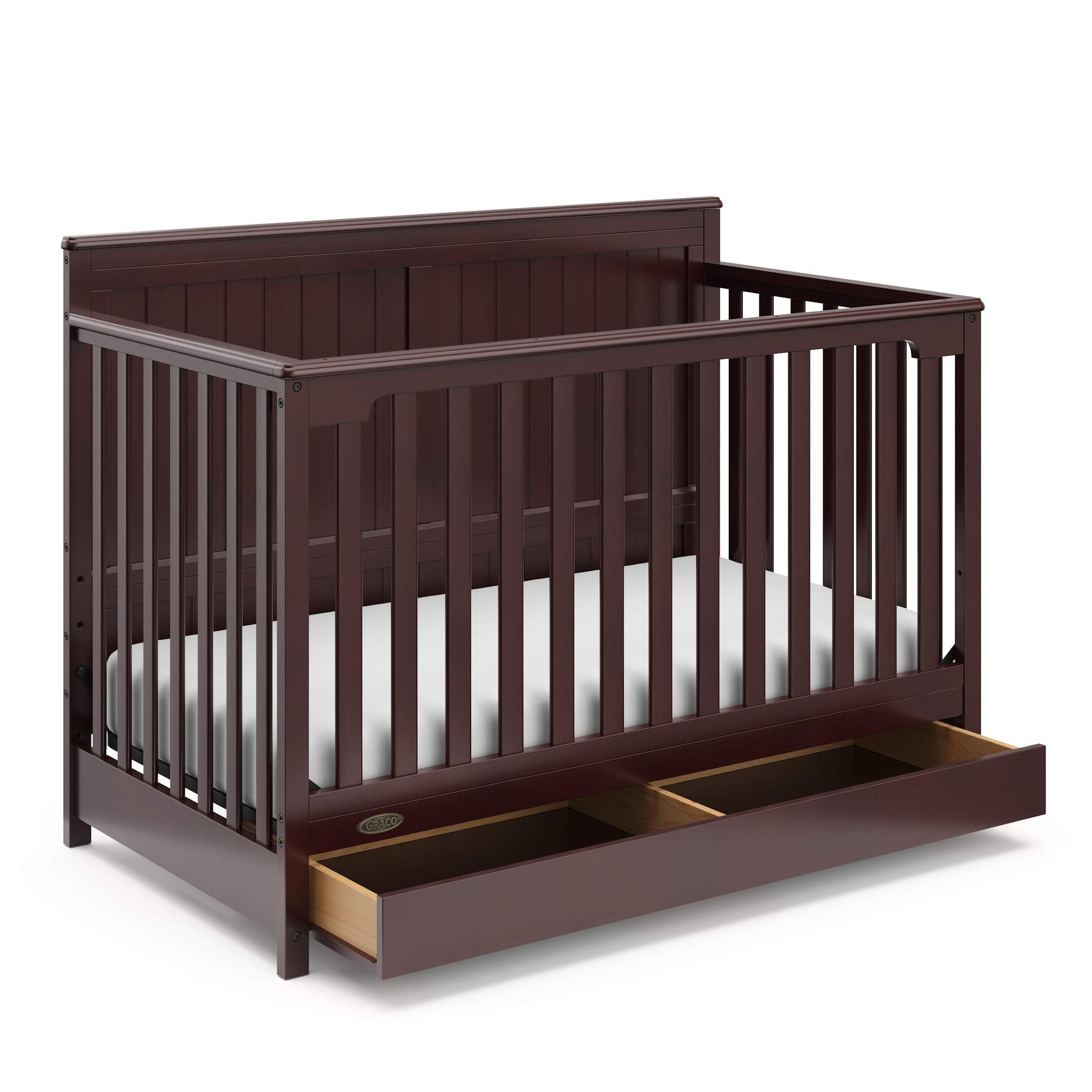 Graco Hadley 5-in-1 Convertible Crib with Drawer – GREENGUARD Gold Certified, Fits Standard Crib Mattress, Converts to Toddler Bed, Daybed and Full Bed, 4 Adjustable Mattress Heights (White)
