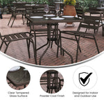 Flash Furniture Barker 23.5" Square Indoor/Outdoor Tempered Glass Patio Side Table, Outdoor Patio Table for Commercial or Residential Use, Clear/Black