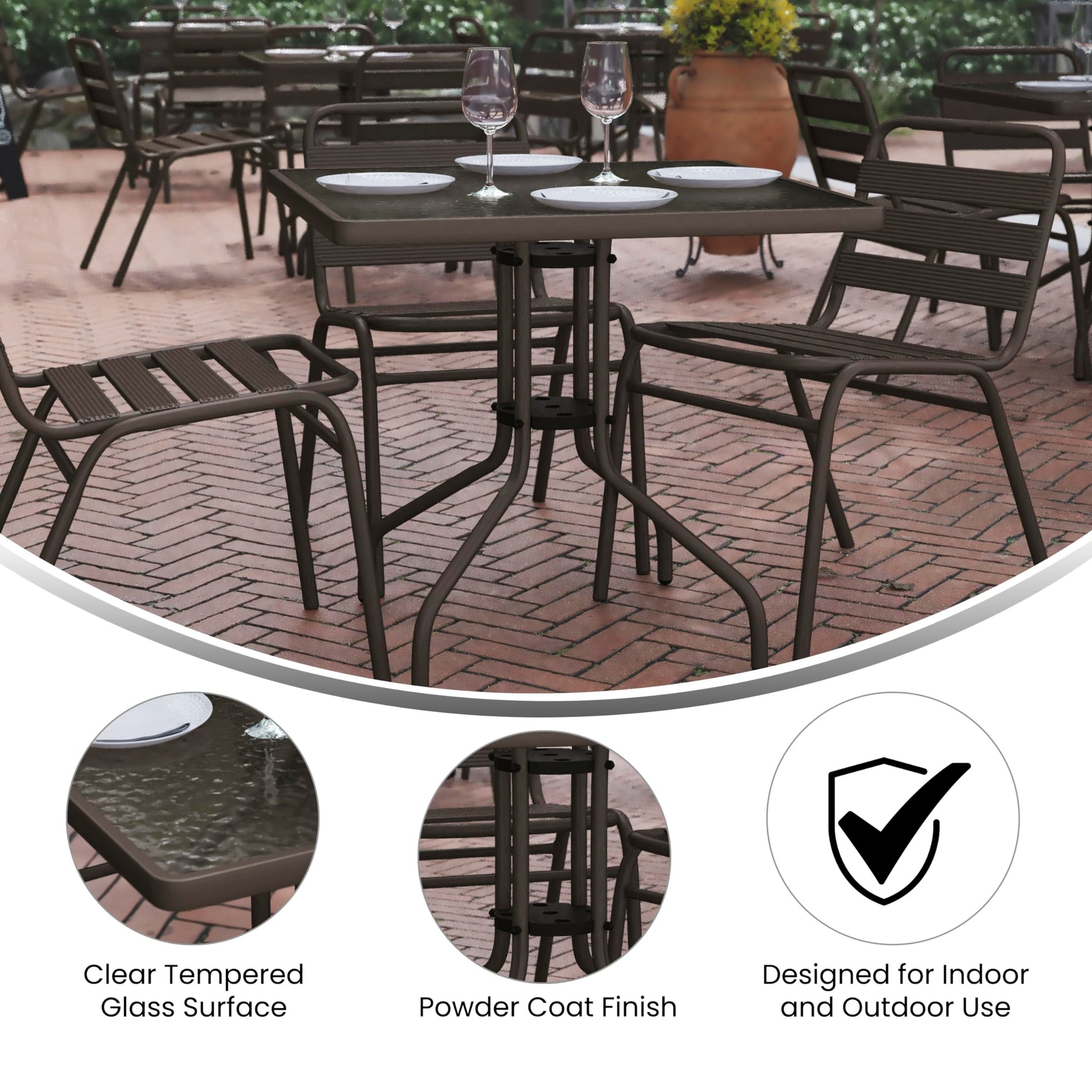 Flash Furniture Barker 23.5" Square Indoor/Outdoor Tempered Glass Patio Side Table, Outdoor Patio Table for Commercial or Residential Use, Clear/Black