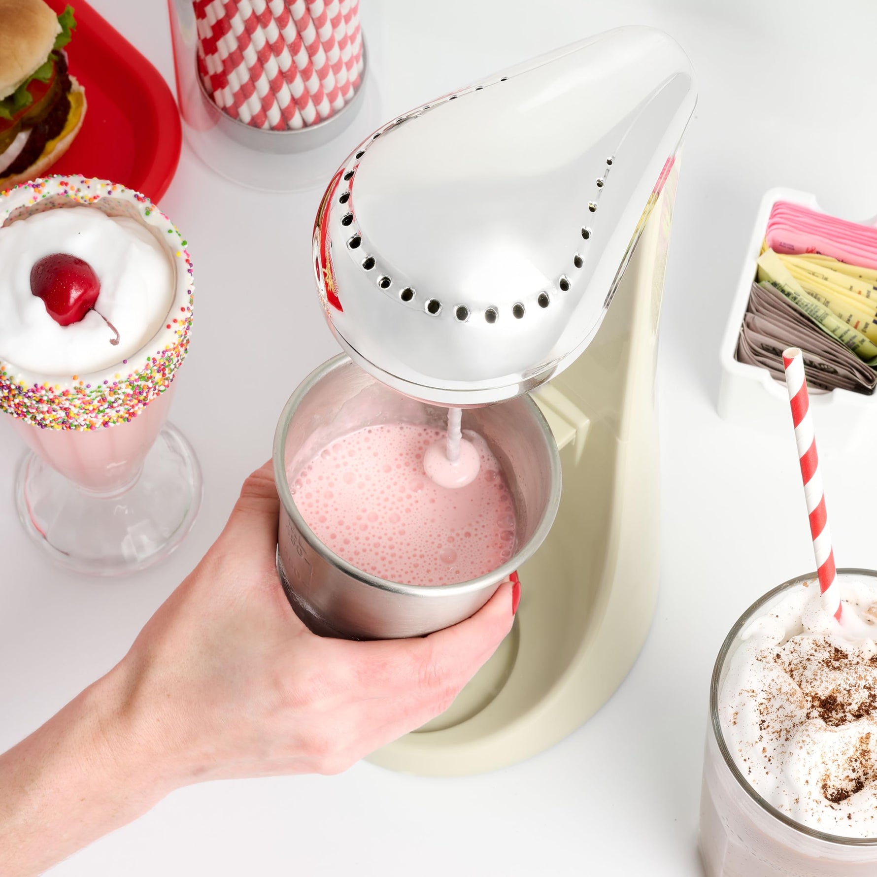 Nostalgia Two-Speed Electric Milkshake Maker and Drink Mixer, Includes 16-Ounce Stainless Steel Mixing Cup & Rod, Jade Green