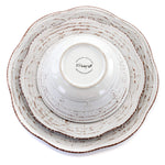 Elama Rustic Birch 16 Piece Embossed Scalloped Stoneware Round Dinnerware Set in White with Brown Accents