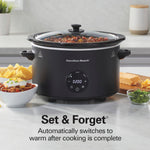 Hamilton Beach 6 Quart Set & Forget Programmable Slow Cooker with Defrost Function, Flexible Programming, Adjustable Countdown Timer, Large Dishwasher Safe Stoneware Crock and Glass Lid, Black (33765)