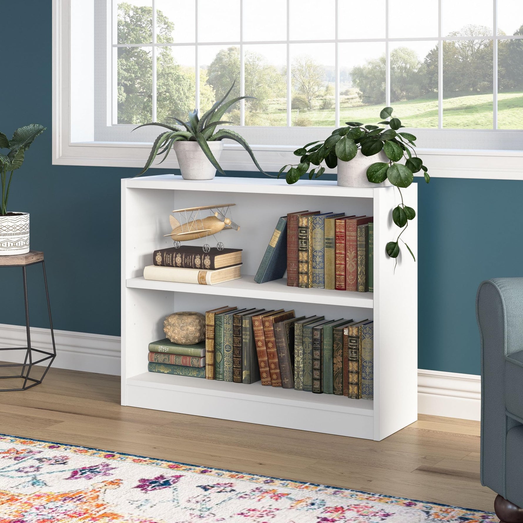 Bush Home Universal Small 2 Shelf Bookcase in Black, Low Storage and Display Bookshelf for Home Office or Living Room Organization