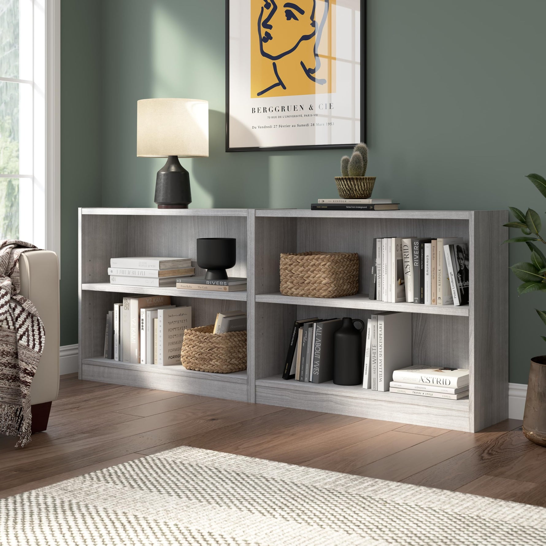 Bush Home Universal Small 2 Shelf Bookcase in Black, Low Storage and Display Bookshelf for Home Office or Living Room Organization