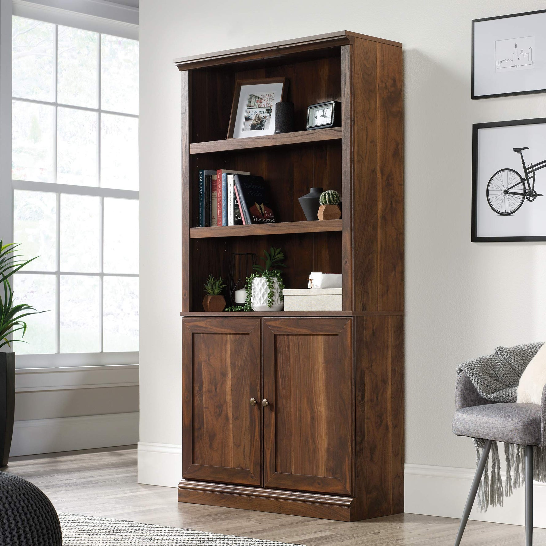 Sauder Miscellaneous Storage 5-Shelf/Book Shelf 2-Door Bookcase, Glacier Oak Finish