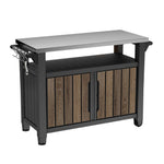 Keter Unity XL Portable Outdoor Table with Stainless Steel Top for Kitchen Prep and Outdoor Storage Cabinet for Grilling Accessories, Dark Grey