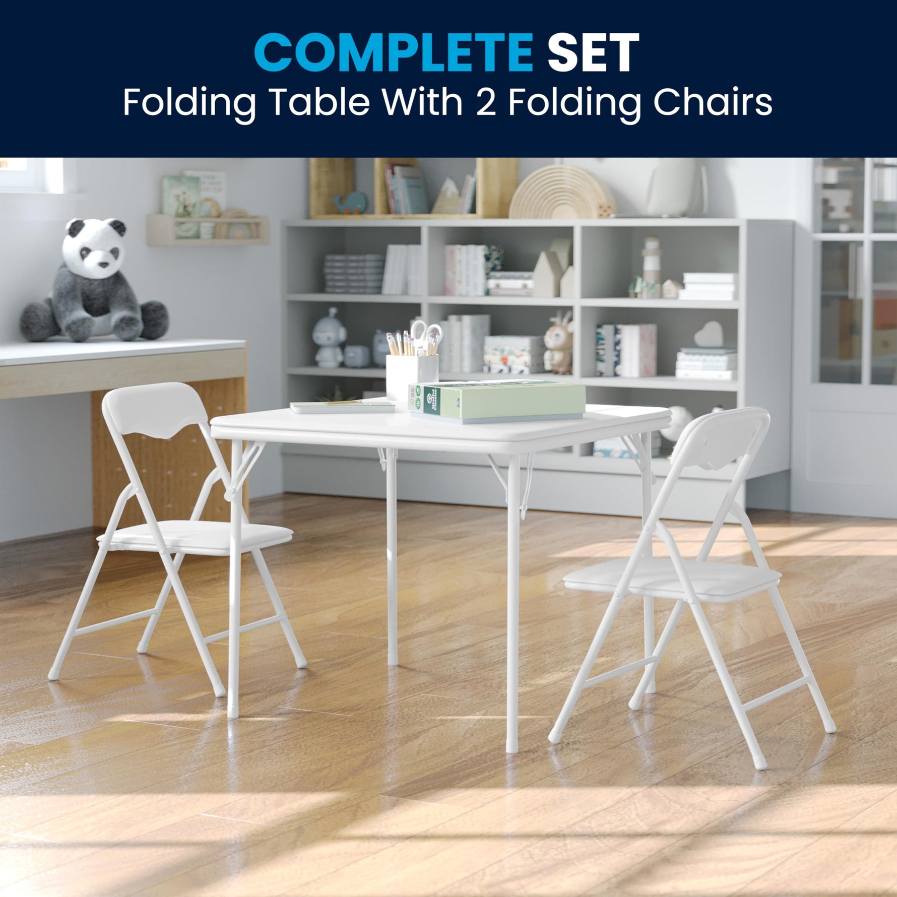 Flash Furniture Mindy Kids 5-Piece set Folding Square Table and Chairs Set for Daycare and Classrooms, Children's Activity Table and Chairs Set, Multicolor