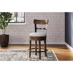 Signature Design by Ashley Valebeck Upholstered Swivel Stool, Cushioned Seat, Woven Fabric Upholstery, Wood, 24" H, Brown & Black